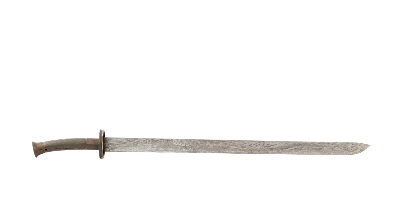 A Chinese zhibeidao type sword with very unusual and wild pattern welded blade