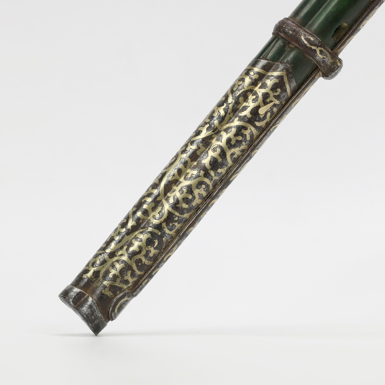 A large Chinese trousse knife with inlaid iron mounts