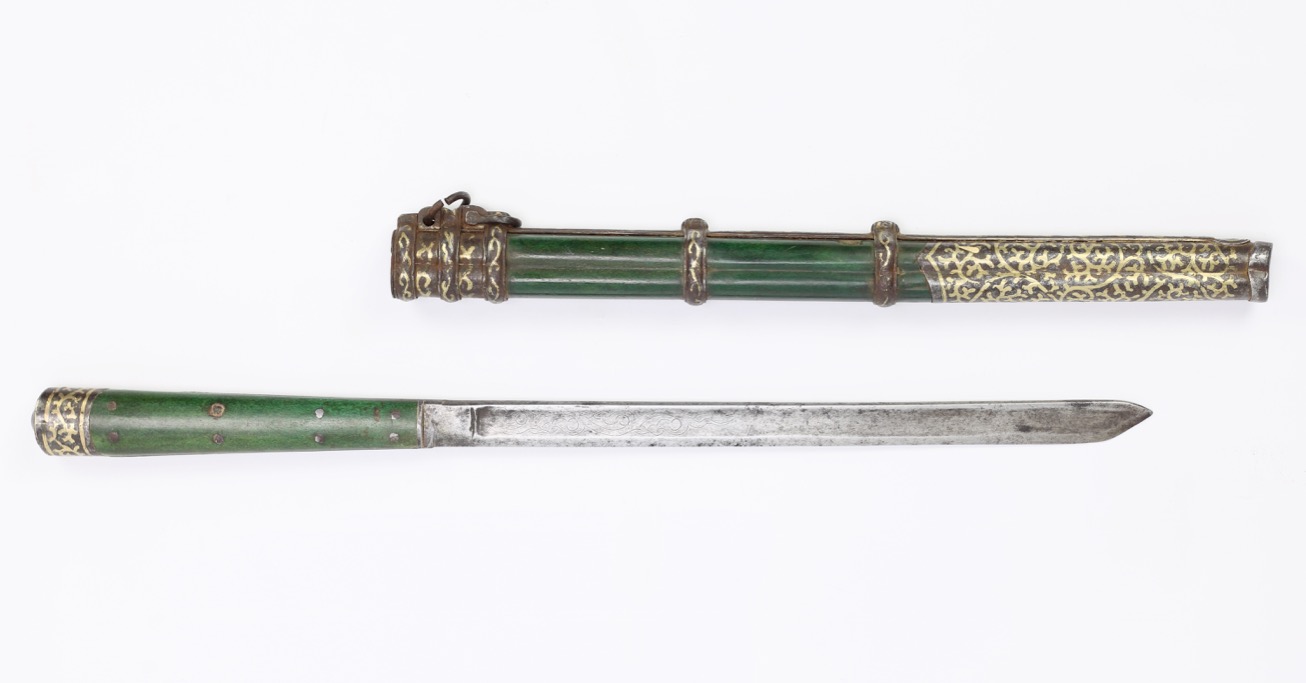 A large Chinese trousse knife with inlaid iron mounts