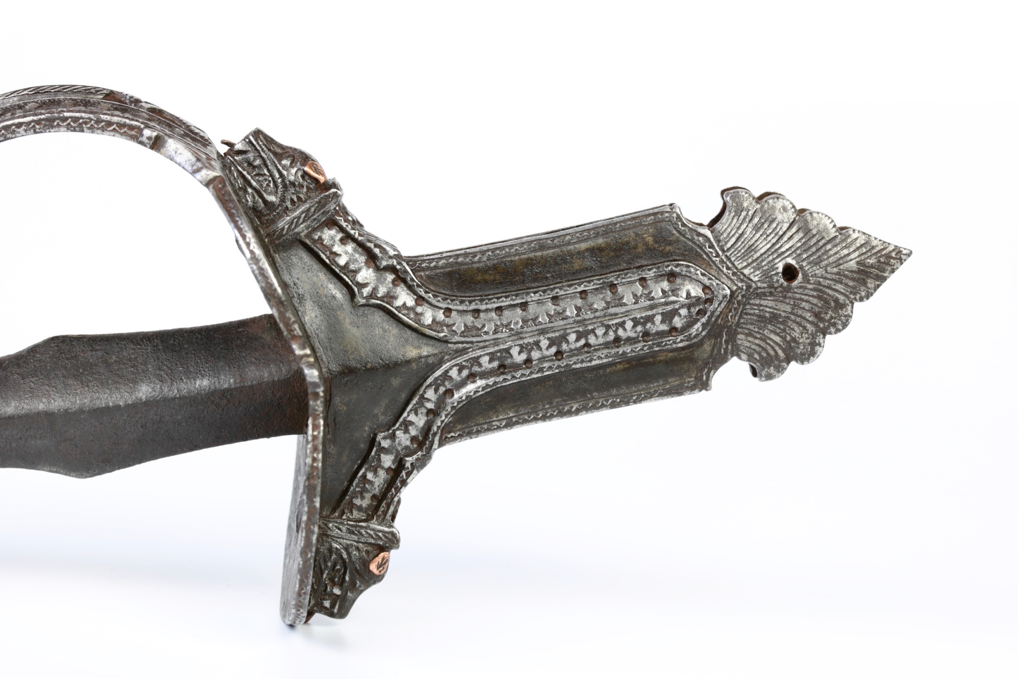 Indian Khanda hilt in chiseled iron