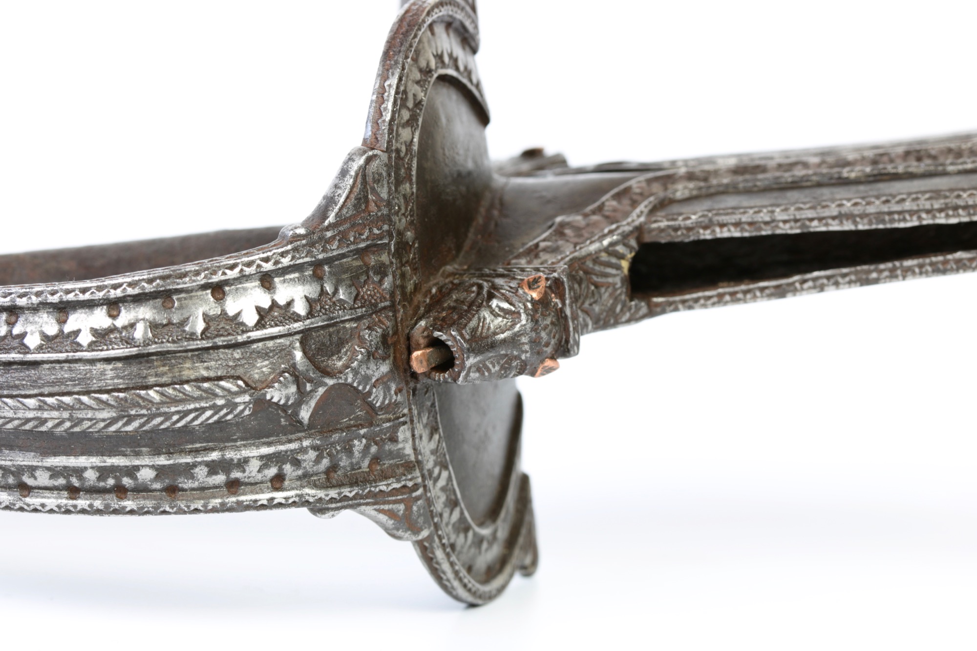 Indian Khanda hilt in chiseled iron
