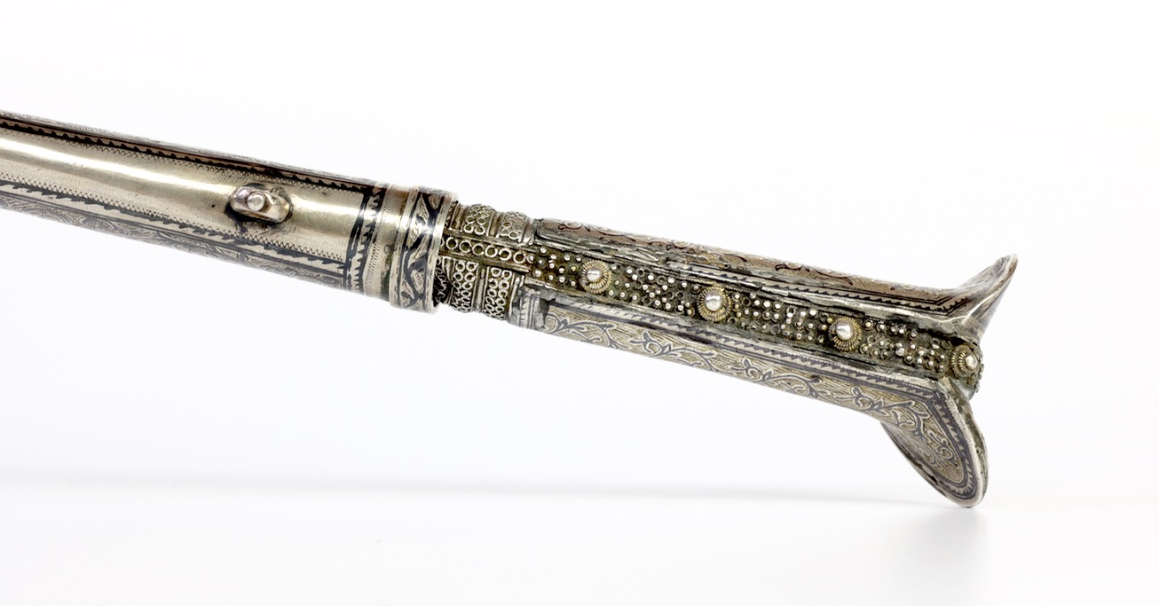 An Ottoman bichaq knife with silver repousse scabbard of the 17th century. wwww.mandarinmansion.com