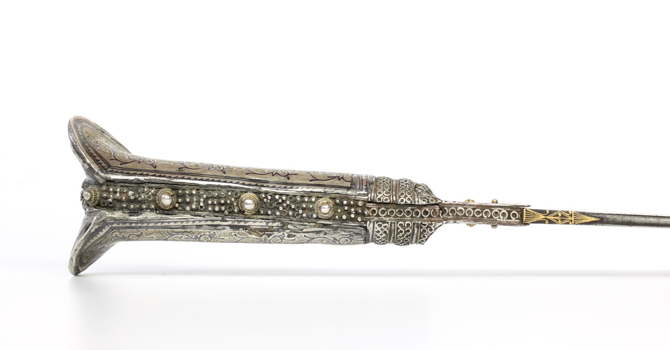 An Ottoman bichaq knife with silver repousse scabbard of the 17th century. wwww.mandarinmansion.com